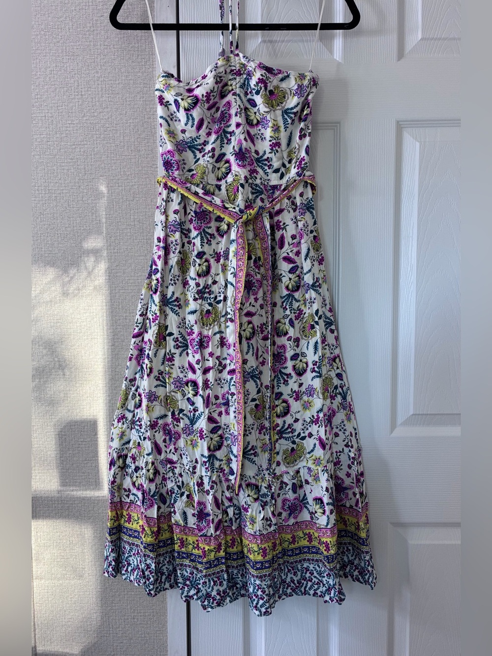 lovestitch White Floral Top with Purple, Teal & Yellow Print